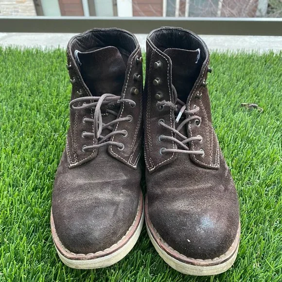 VISVIM Size 9.5 Black Olive Distressed Leather Canvas Lace Up Boots Visvim 7 Hole 73 Folk Boots Veggie Tan Black Olive Used size  main image 4
